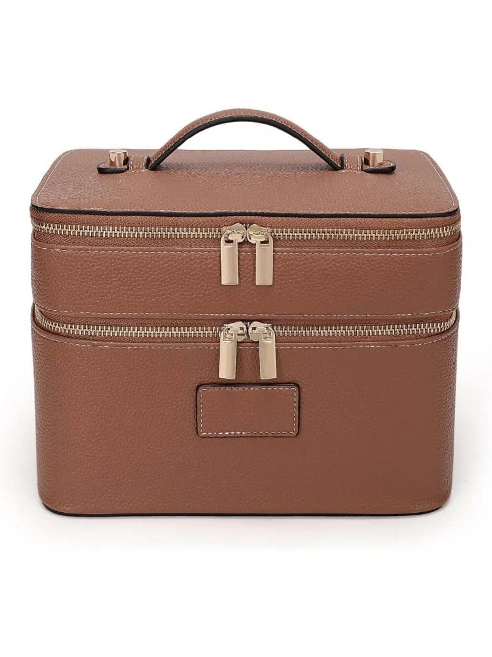 Stylish Large Leather Makeup Bag Duo - Travel Toiletry Case & Double Layer